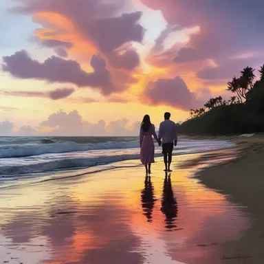 They strolled hand in hand on the argillaceous beach, admiring the beautiful sunset painting the sky with shades of pink and orange.