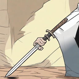 A 2D comic scene showing a single hand grasping firmly onto a sleek, sharp sword