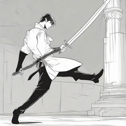 A 2D comic scene capturing a side view of a single hand firmly grasping a sword