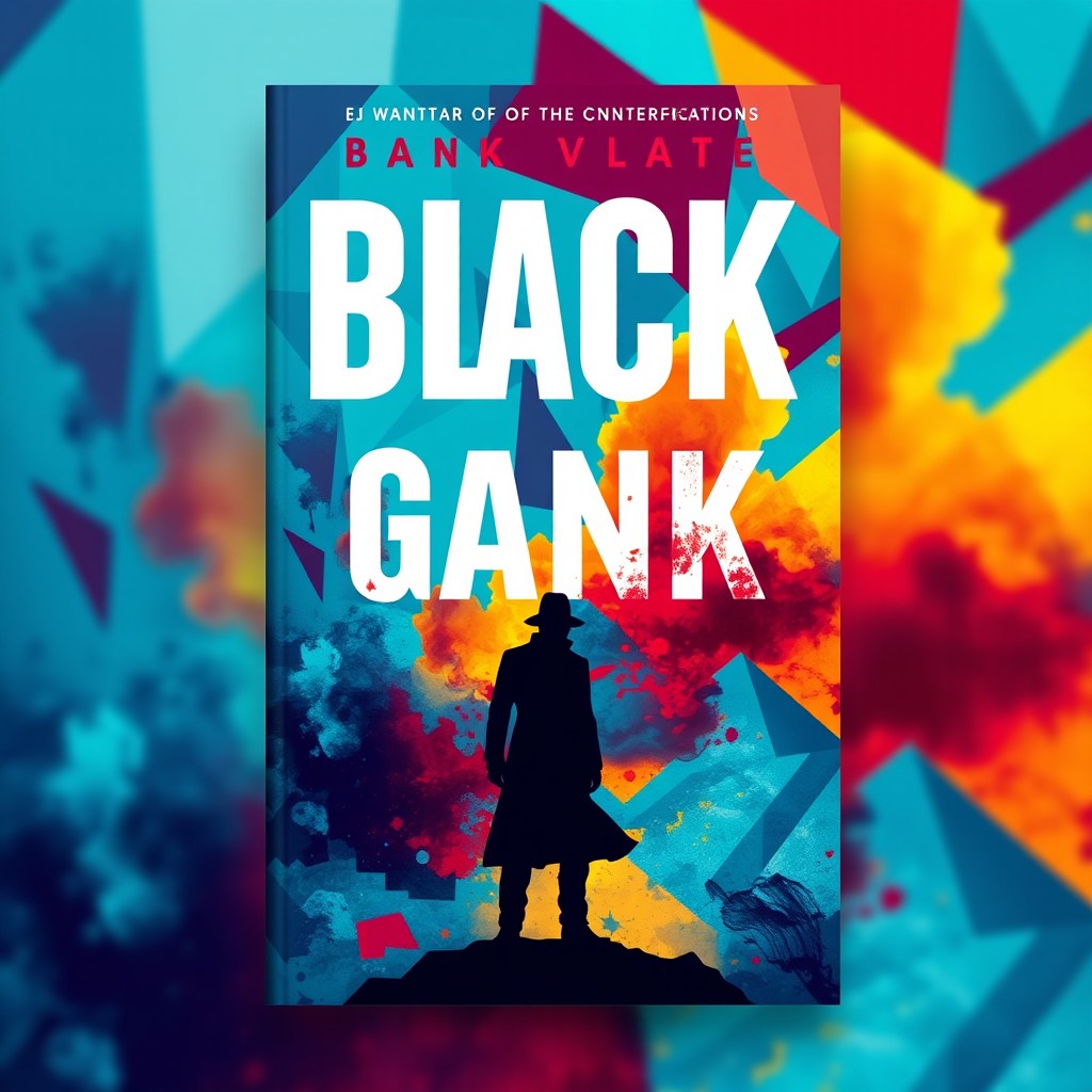 A visually striking book cover design, featuring a blend of abstract geometric shapes in vibrant colors, including shades of blue, red, and yellow