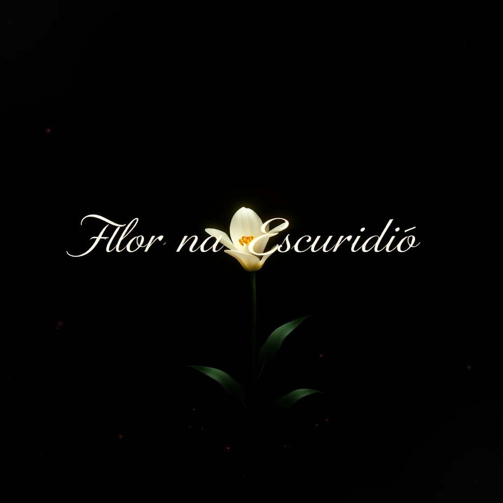A creative album cover for a music track titled 'Flor na Escuridão'