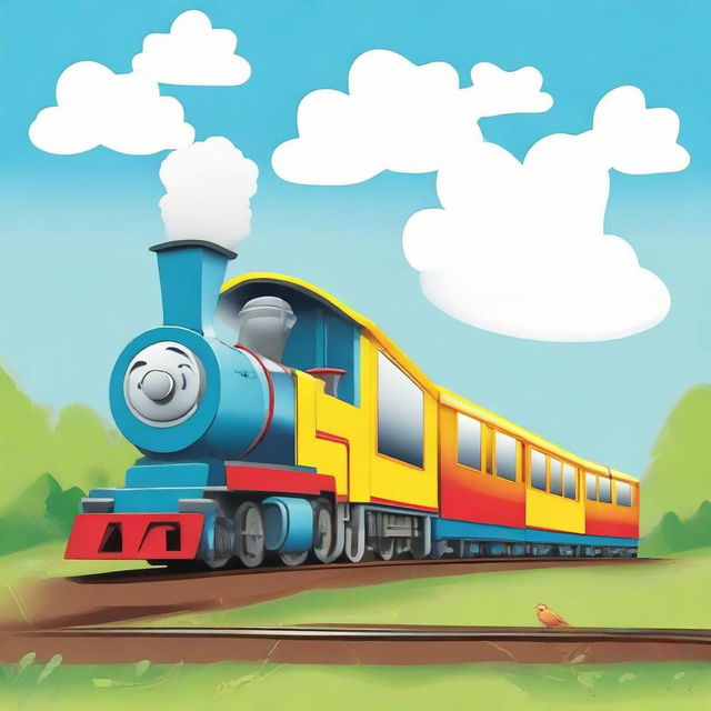 A captivating picture amidst a background of a playful train, with an area ready to write a child's name and a blank space to write the subject, ideally designed for a school book.