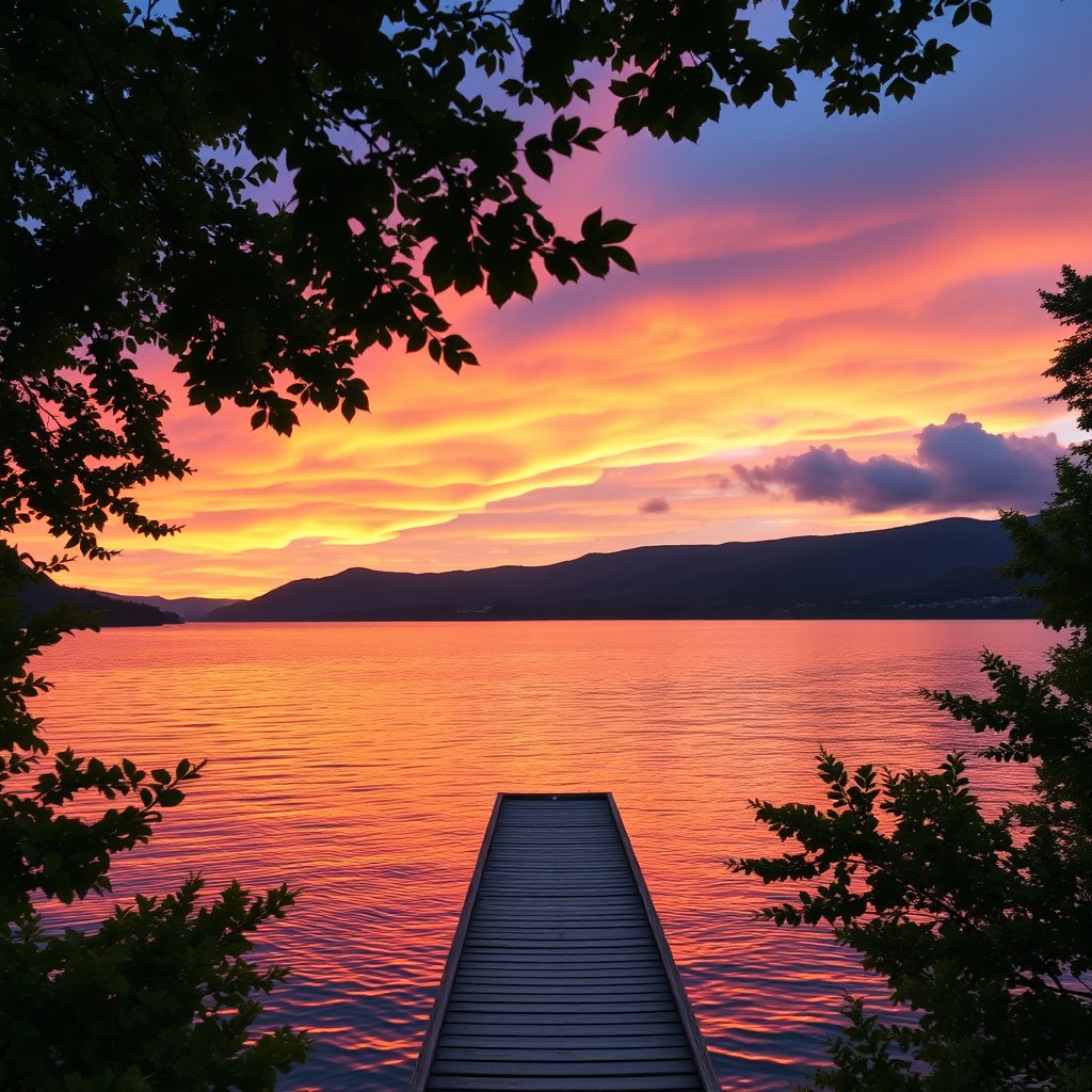 Breathtaking Sunset Landscape Over a Serene Lake - Idyllic AI