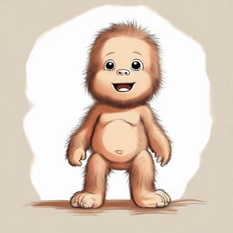 Adorable drawing of a Bigfoot baby with large feet, exuding innocence and cuteness.