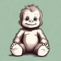 Adorable drawing of a Bigfoot baby with large feet, exuding innocence and cuteness.