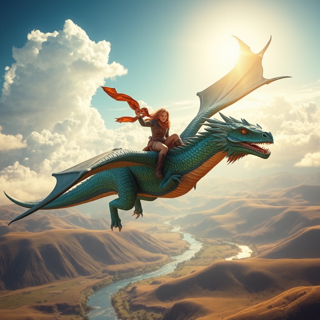 Soaring Adventure: Dragon Rider in a Magical Sky