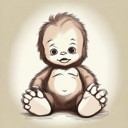 Adorable drawing of a Bigfoot baby with large feet, exuding innocence and cuteness.