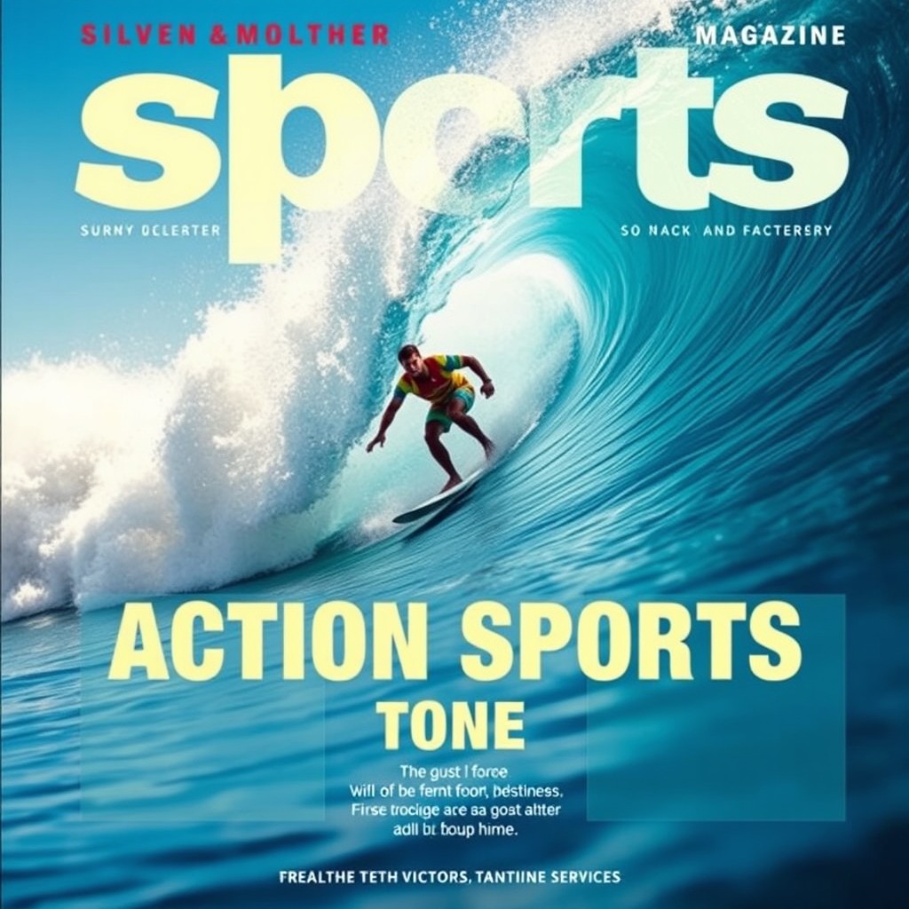 A dramatic scene of a surfer riding a massive wave, expertly maneuvering on a surfboard