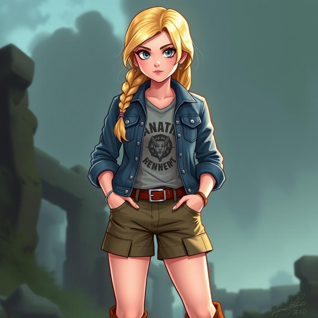 A depiction of Annabeth Chase, characterized by her striking blonde hair pulled back in a practical braid, reflecting her adventurous spirit