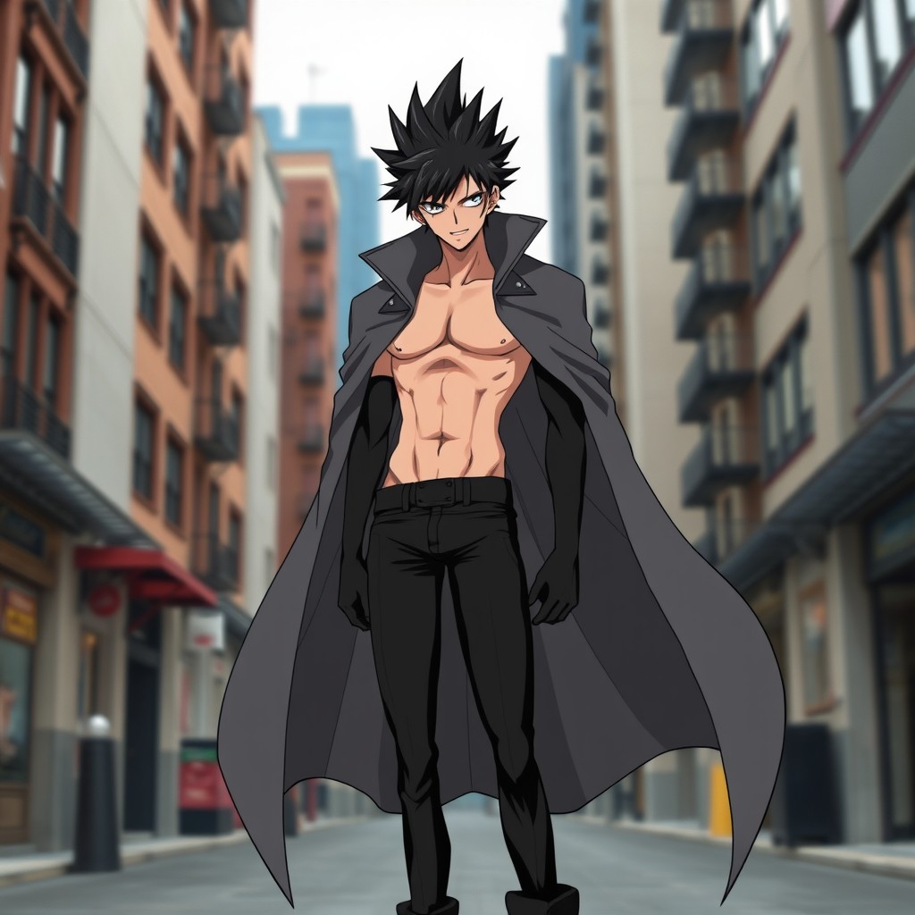 An anime character inspired by One Punch Man, depicted as a tall figure with a slim physique and a dramatically smirking facial expression