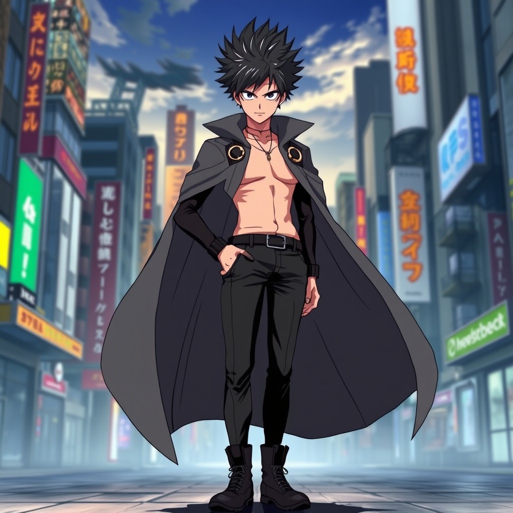An anime character inspired by One Punch Man, depicted as a tall figure with a slim physique and a dramatically smug smile