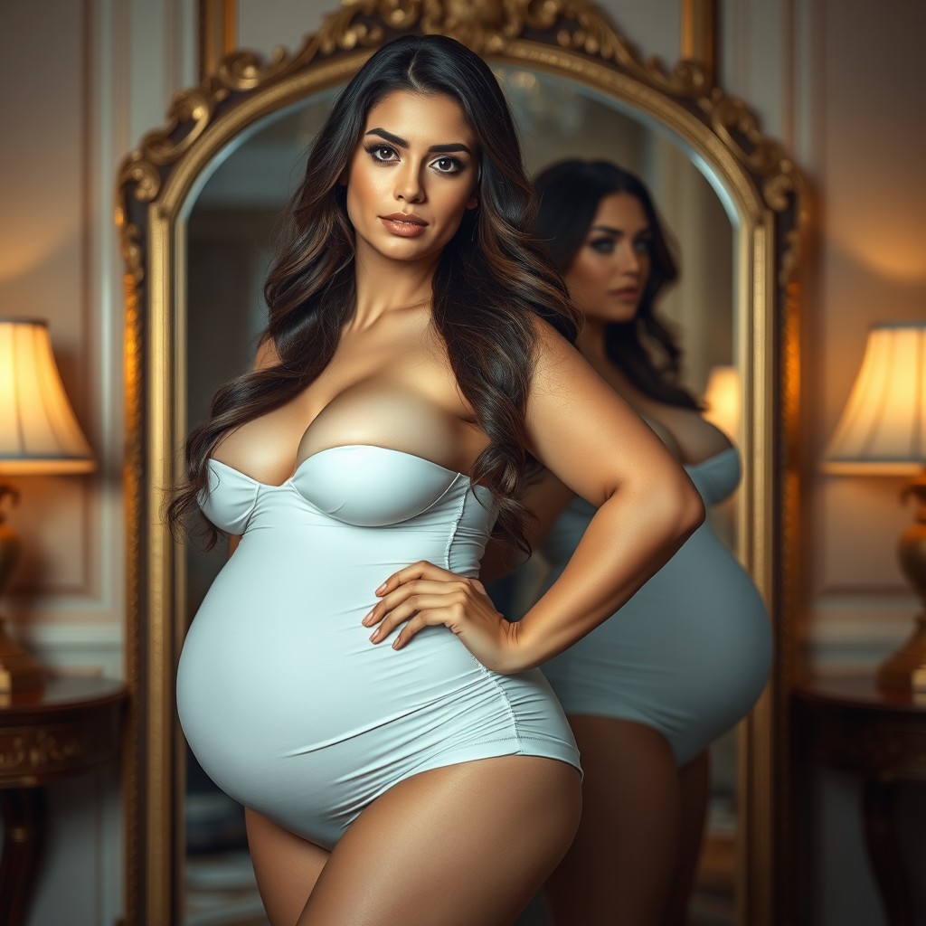 A striking portrait of a confident woman with an emphasis on body positivity, showcasing her abundant curves