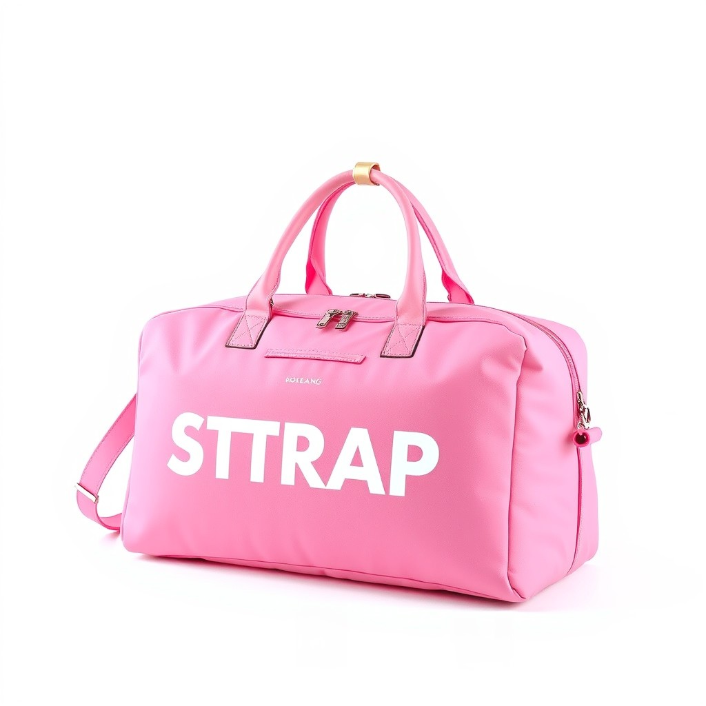 A high-quality pink travel bag featuring a prominent white logo that reads 'STRAPD'