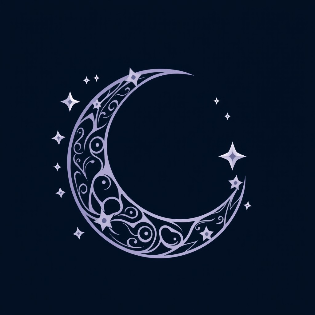 A logo design featuring a crescent moon intertwined with stars, embodying a sense of imagination and creativity