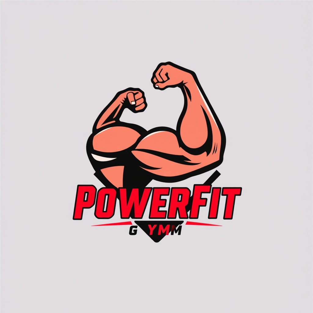 A logo design showcasing a strong, flexing bicep that symbolizes strength and fitness, representing PowerFit Gym's dedication to personal training