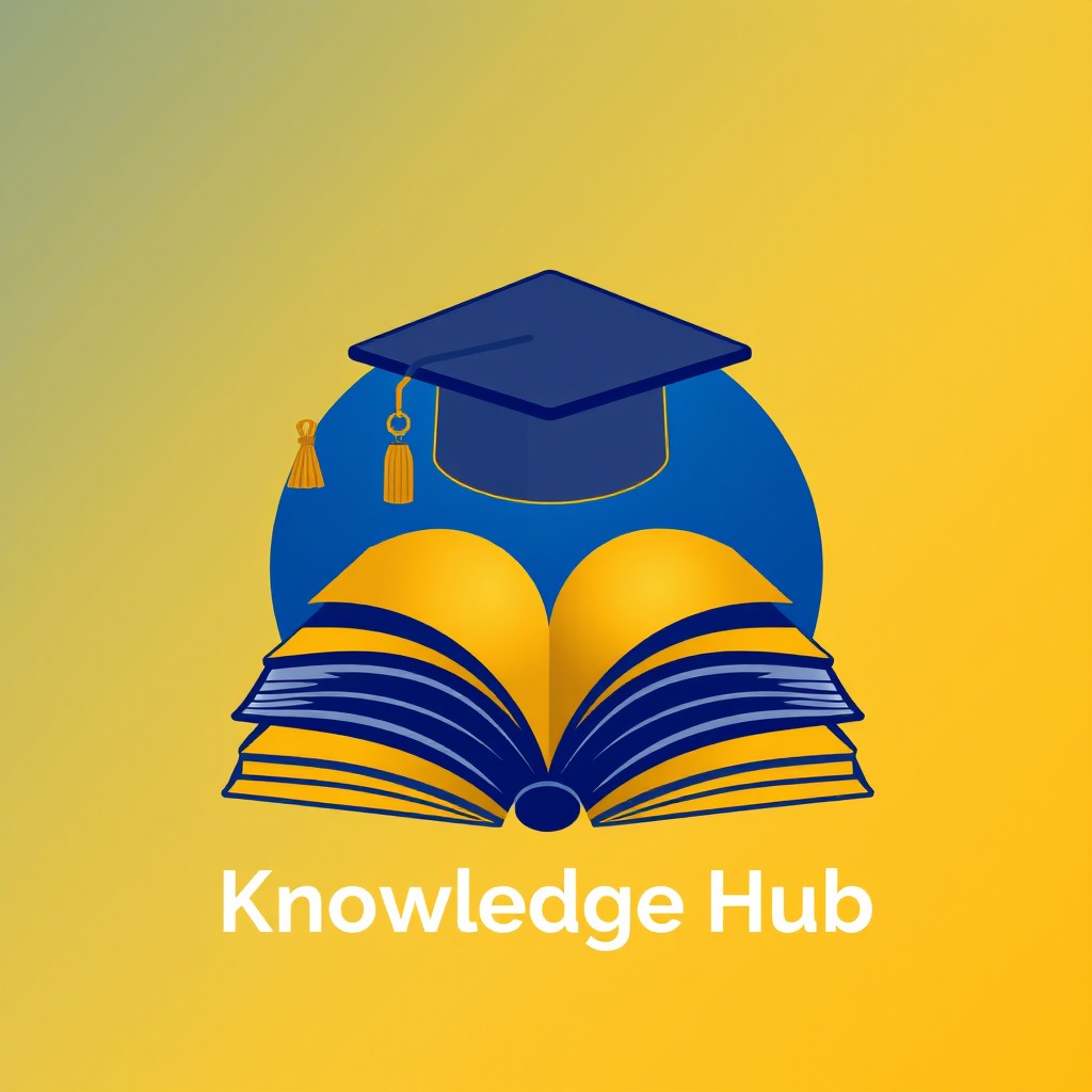 A logo design that incorporates an open book and a graduation cap, symbolizing education, learning, and the company's role as a knowledge center, Knowledge Hub