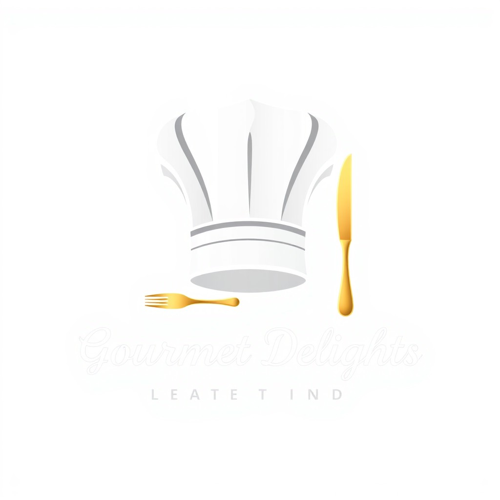 A logo design that incorporates a refined chef's hat and elegant cutlery, representing Gourmet Delights' association with luxury, fine dining, and gourmet food offerings