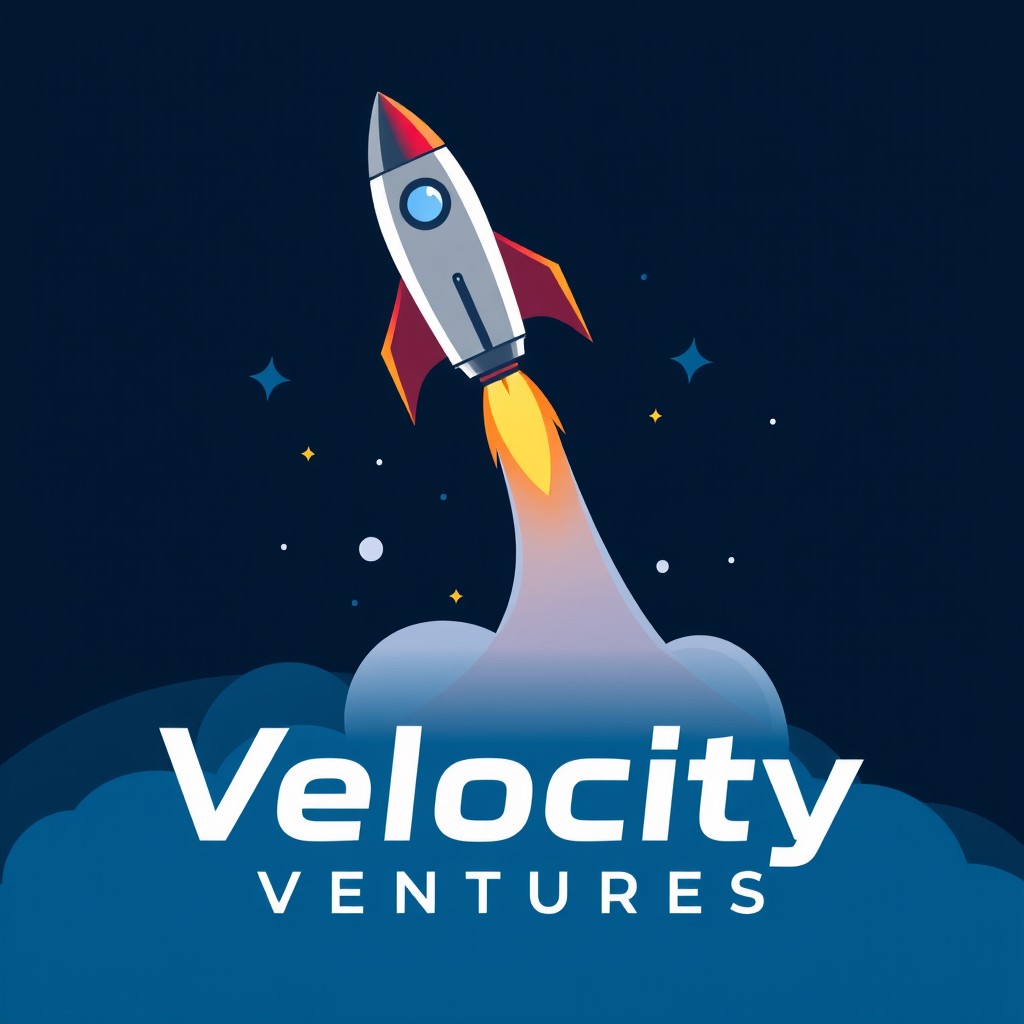 A dynamic logo design showcasing a rocket launching into space, symbolizing ambition, progress, and a drive for success for Velocity Ventures