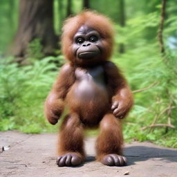 Charming image of a Bigfoot baby with disproportionately large, cute feet and eyes.