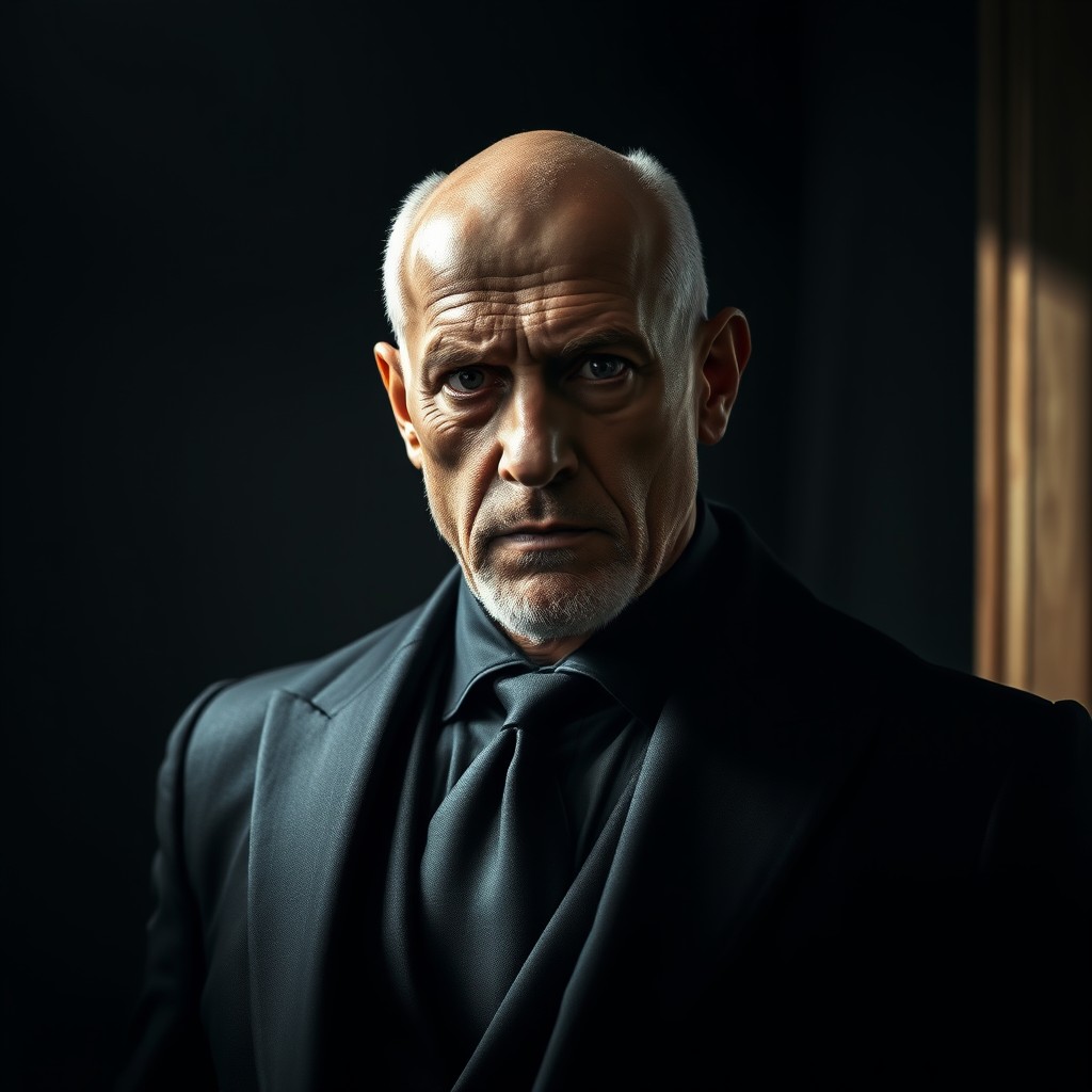 A portrait of a tall, muscular man in his sixties, known as 'The Scorpion'