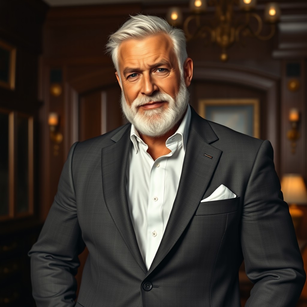 A man in his sixties with a short white beard, broad and toned body, as if he has never rested a day