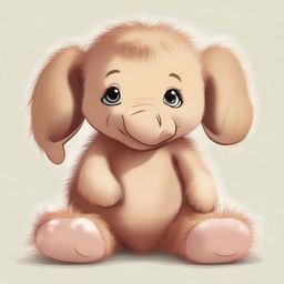 An endearing illustration of a baby with oversized feet, fluffy mammoth-like fur, and gentle, dog-like eyes.