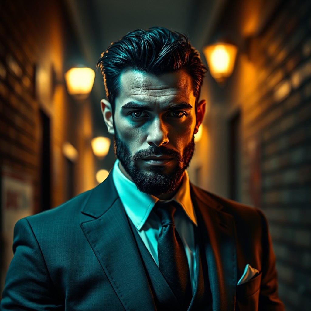 Lorenzo, a young Italian mafia prince in his late twenties, has a light black beard and strikingly handsome features that reflect both sadness and intelligence