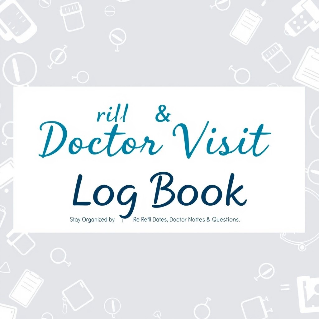 A visually appealing cover page for a log book titled 'Refill & Doctor Visit Log Book'