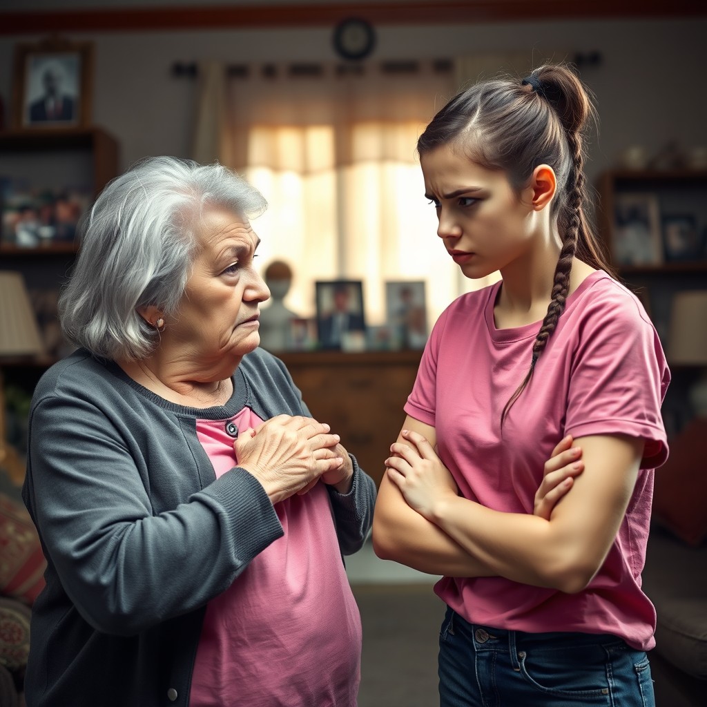 A tense scene between a grandmother and her teenage granddaughter