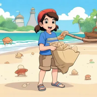 In the animated series, the character collects ark shells on the beach during their summer vacation adventure.