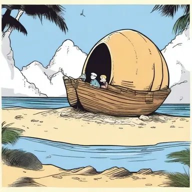 The comic strip featured a funny storyline where the main character stumbled upon a giant ark shell on a deserted island.