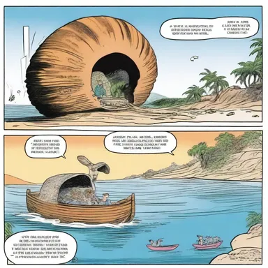 The comic strip featured a funny storyline where the main character stumbled upon a giant ark shell on a deserted island.