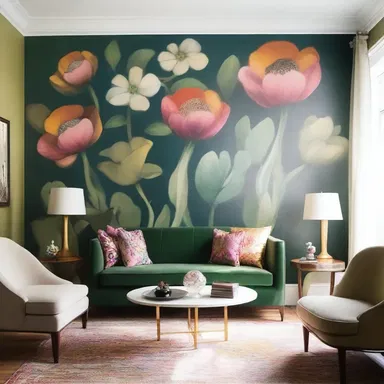 The interior designer incorporated a beautiful musquash-themed mural into the living room.