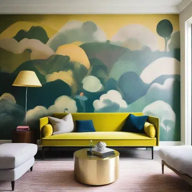 The interior designer incorporated a beautiful musquash-themed mural into the living room.
