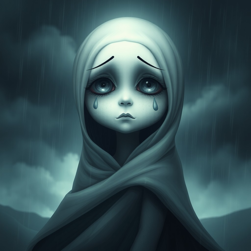 A personification of sadness, depicted as a humanoid figure with soft, flowing features that express deep sorrow