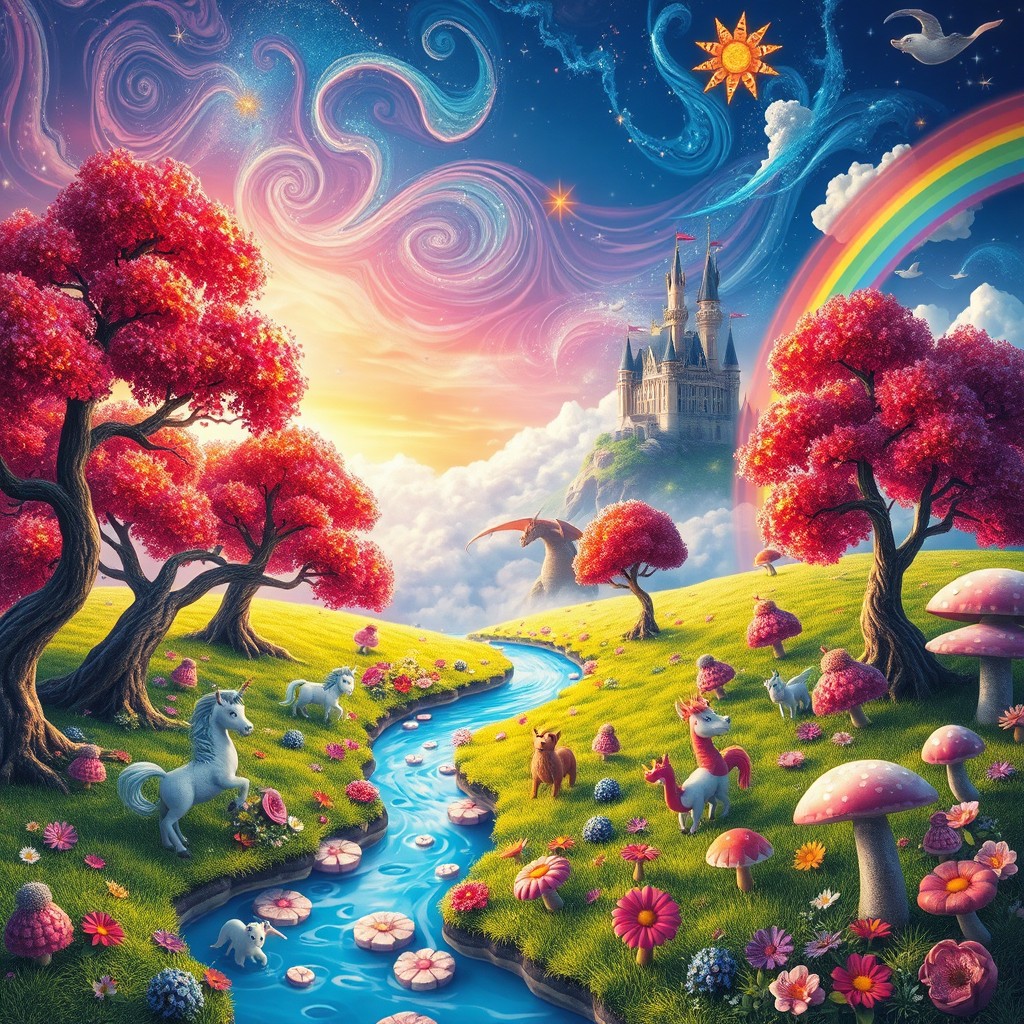 A vibrant and colorful landscape that embodies the concept of imagination