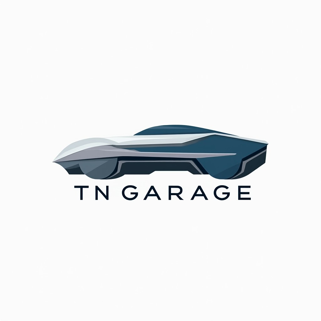 Design a minimalist and iconic logo for 'Tnr Garage' that reflects a futuristic automotive theme