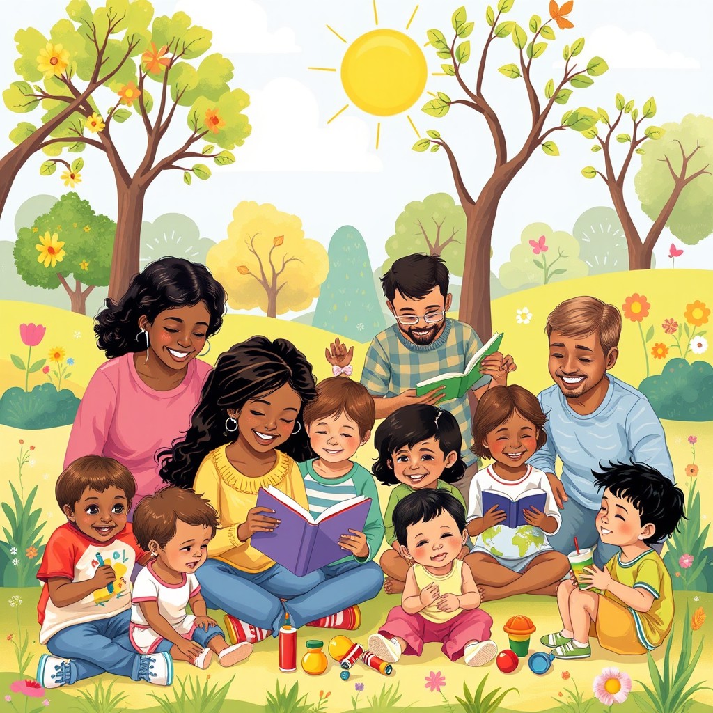 A vibrant and colorful illustration showcasing the diversity of childhood