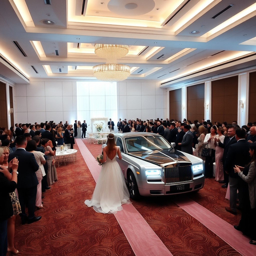 A grand banquet hall approximately 1000 square meters with a height of 7 meters, designed in a modern style