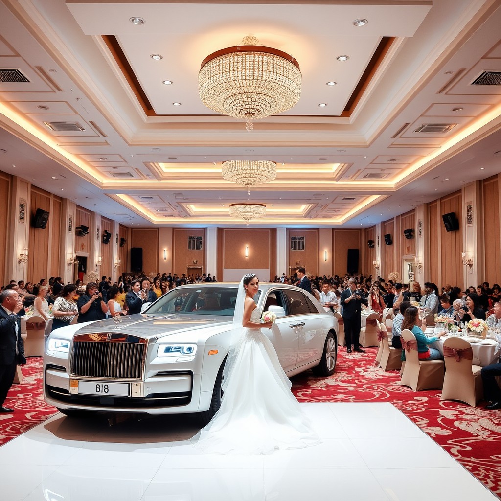 A spacious and bright banquet hall measuring approximately 1000 square meters with a height of 7 meters, designed in a modern style
