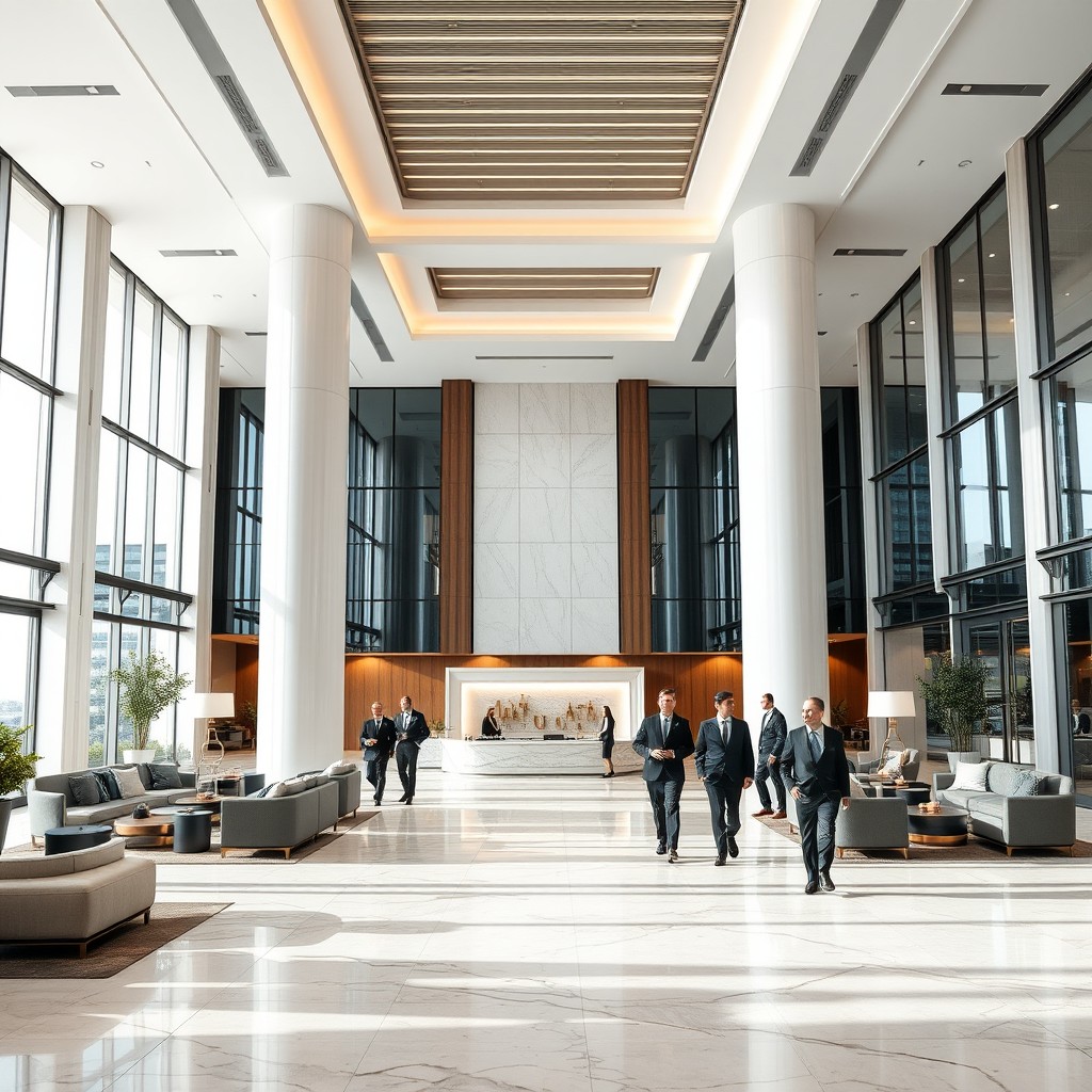 A luxurious hotel lobby designed in a modern style