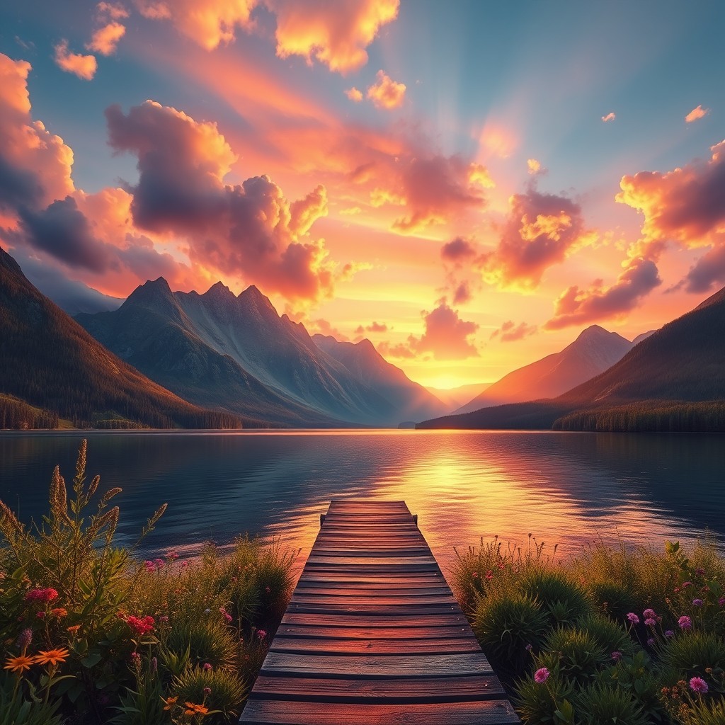 Enchanting Sunset over a Tranquil Lake | Fantasy Landscape