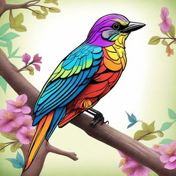 A high-quality digital art image featuring a bird perched on a tree branch