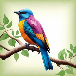 A high-quality digital art image featuring a bird perched on a tree branch