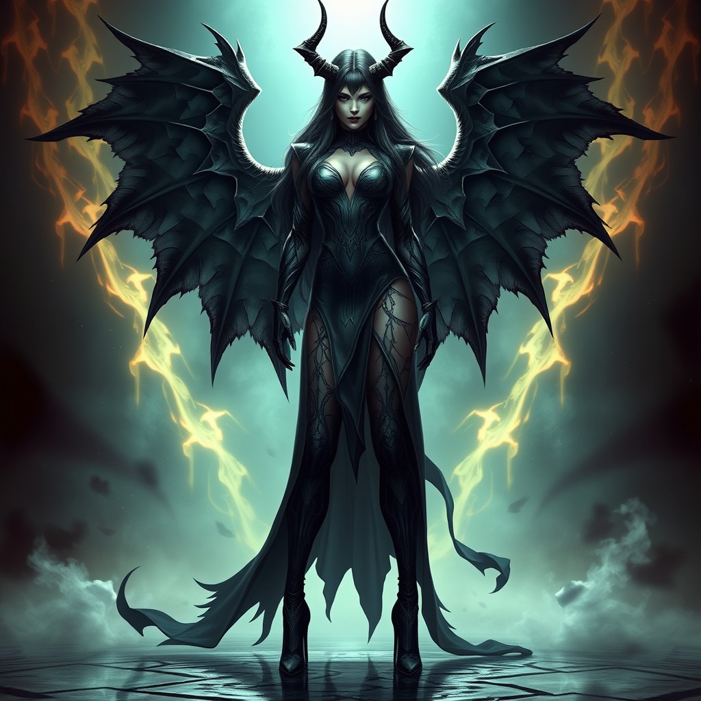 A striking female character inspired by Lilith from Diablo 4, with an imposing and mystical presence