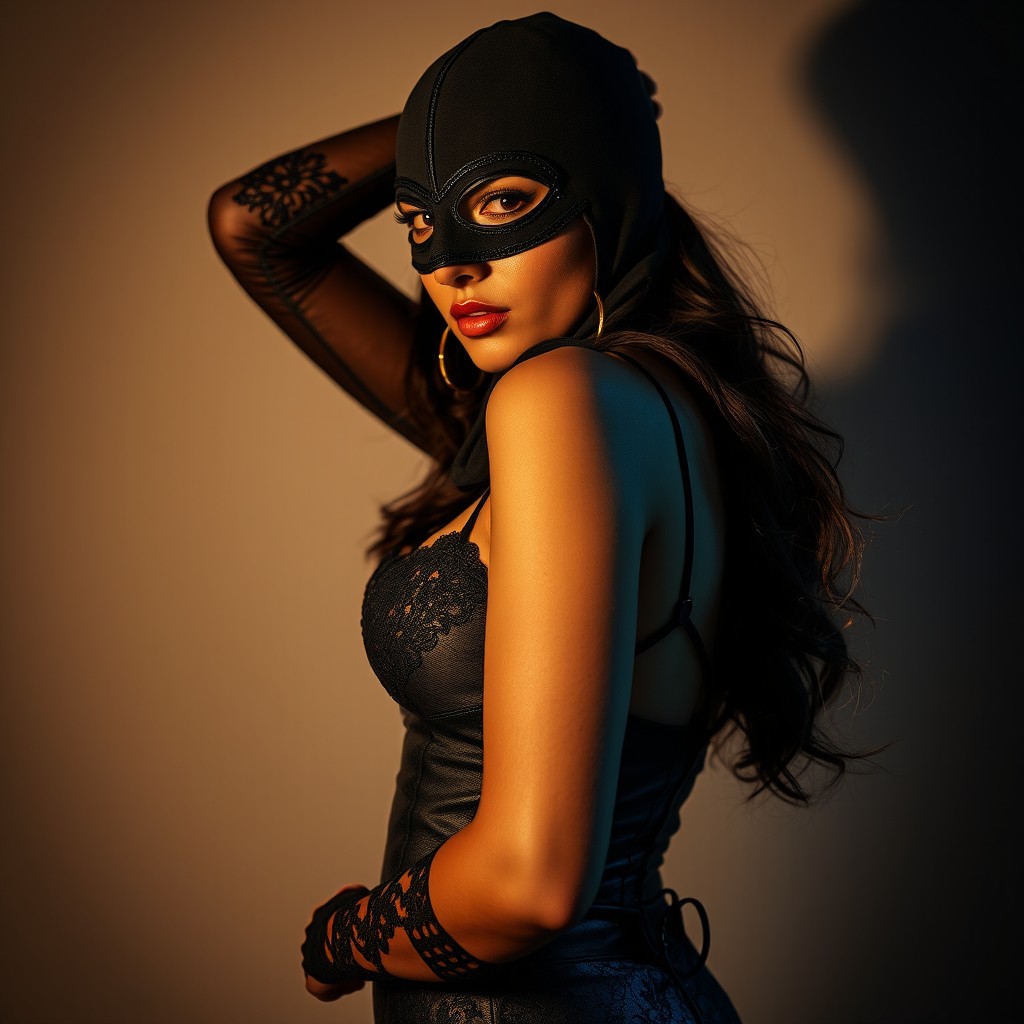 An enticing image of a hot Indian woman dressed in an alluring mistress outfit that beautifully accentuates her curves and exudes confidence