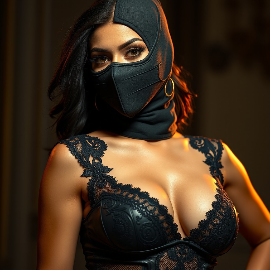 A captivating image of a hot Indian woman confidently wearing an enticing mistress outfit that accentuates her figure and exudes a bold attitude