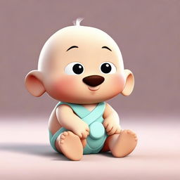 An adorable animated design of baby Archimedes sitting playfully on the floor.