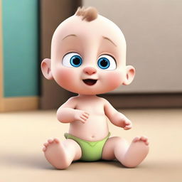 An adorable animated design of baby Archimedes sitting playfully on the floor.