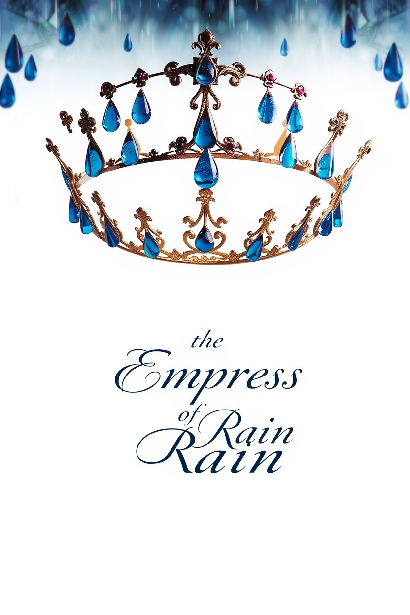 A striking image featuring a white background with a captivating crown (diadem) adorned with blue droplets that resemble blood, symbolizing a regal look